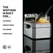 Waring Commercial Electric Deep Fryer, Stainless Steel, 10 lb Capacity, 1800W, 120V, Includes 3 Stainless Steel Baskets, 30-Minute Timer, Variable Temperature Control up to 390F, WDF1000