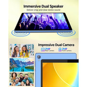 FITIFUN Android 14 Tablet, 10 Inch HD Display, 4GB RAM, 32GB Storage, 1TB Expandable, Quad-Core Processor, WiFi, Dual Cameras, Blue