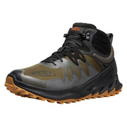 KEEN Hiking Boots for Men, Dark Olive/Scarlet Ibis, 9.5M