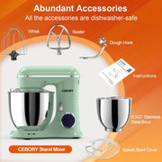 CEBORY 3-IN-1 Stand Mixer, 6.5 QT Tilt-Head 10-Speed Food Mixer, Agave Green