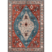 CAMILSON Printed Oriental Retro Vintage Distressed Indoor Area Rug, Red, 8x10, Non-Shedding, Ultra Thin, Stain Resistant, Chenille and Cotton RAIN4001-RED-8x10