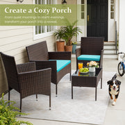 Homall 4 Pieces Outdoor Patio Furniture Set, Weather-Resistant PE Rattan Wicker, Steel Frame, Cushions with Removable Covers, Tempered Glass Table, Blue Beige