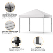Garveelife Pop Up Canopy Tent, 10x10 ft, Waterproof 210D Oxford Fabric, Rust-Resistant Steel Frame, Adjustable Height, Gray