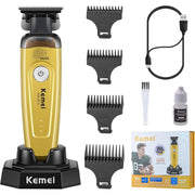Kemei Hair & Beard Trimmer, Cordless, Zero Gap DLC Blade, 7500 RPM Motor, Gold, KM-90-5