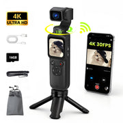 Saneen 4K Vlogging Camera, 16MP CMOS Sensor, 330 Rotating Lens, Face Tracking, Touchscreen, WiFi, Tripod Included, 16GB Card
