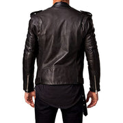 QAWACH Men's Leather Jacket, Genuine Lambskin, Winter Vintage Motorcycle Biker, Black, XS, 1234