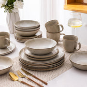 AmorArc Ceramic Dinnerware Set, Handmade Reactive Glaze Stoneware, Chip and Crack Resistant, Dishwasher and Microwave Safe, Cappuccino, Service for 4, W-ADW007CP
