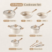 Carote A08285 Eco Modern Collection 13-Piece Nonstick Die Cast Aluminum Cookware Set, Taupe-Tan