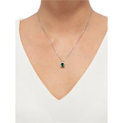 Brilliance Fine Jewelry Created Emerald and Diamond Accent Birthstone Pendant Necklace in Sterling Silver and 10kt Yellow Gold 18
