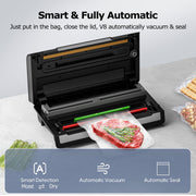 FRESKO Full Automatic Food Vacuum sealer, Built-in Cutter and Bag Storage with 2 Rolls Bags