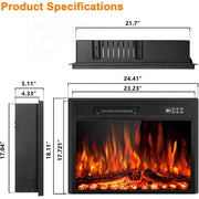 Waleaf 23 Inch Electric Fireplace Insert with LED Multicolor Realistic Flame, Adjustable Brightness and Speed, Remote Control, 5120 BTU Heating