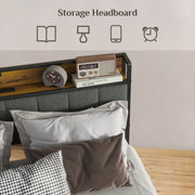 SUNNY HEAT Bedframe with King Size Soft Headboard and Charging Stations, Log Brown, King Size