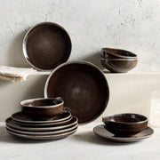Better Homes & Gardens Brooks 12-Piece Stoneware Dinnerware Set, Gray, Microwave and Dishwasher Safe