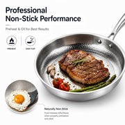 Titanium Pro Pan Frying Pan, Pure Titanium Hammered Surface, Scratch-Resistant, Ergonomic Handle, Lid Included