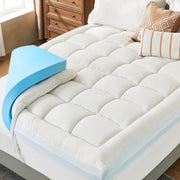 Teler Dual Layer Memory Foam Mattress Topper with 2 Inch Cooling Gel Foam and 2 Inch Pillow Top Cover, Medium Firmness, Queen Size