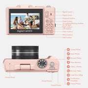 XLURC 5K Digital Camera, 75MP Sensor, 5K UHD Video, 18X Digital Zoom, Autofocus, 3-Inch 180 Flip Screen, WiFi, Pink, W08B-Pink
