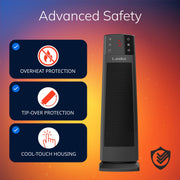 Lasko Ceramic Tower Space Heater, 1500W, 3 Heat Settings, Oscillating, Remote Control, 12-Hour Timer, Black, CT22850