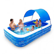 TASKBAY Inflatable Swimming Pool with Detachable Sunshade Canopy, Oversized 120 in x 68 in x 57 in, Thickened Durable PVC, Blue, HF002