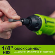 Greenworks 8V Cordless Screwdriver, 70 in-lb Torque, 5+1 Clutch Settings, Dual-Position Handle, Includes 2 Bits and USB-C Charging Cable