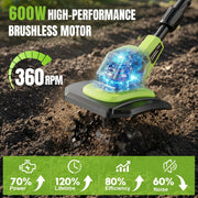 Fovendi 21V Cordless Electric Garden Tiller Cultivator with 2 3.0Ah Batteries, 9In Tilling Width, 6.7In Depth, 360RPM, Lightweight Design SY-818