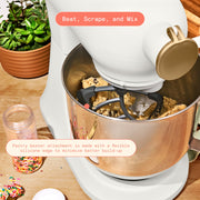 Made By Gather Beautiful 6 Qt Tilt-Head Stand Mixer, 600W Motor, 12 Speeds, Stainless Steel Bowl, Includes Dough Hook, Flat Beater, Balloon Whisk, Pastry Beater & Slicer/Shredder Set, Black Sesame and White Icing, 19892