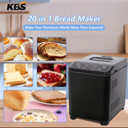 KBS MBF-070 2LB 20-in-1 Bread Maker Machine w/Automatic LCD Display, 15-Hour Delay Timer, Black