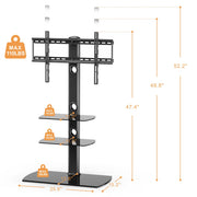 FITUEYES Universal TV Stand with Height Adjustable Swivel Mount, Black Tempered Glass Shelf, Fits 32-65 Inch LCD LED OLED TVs, TT306501GB