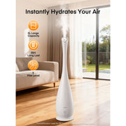 FOHERE Ultrasonic Tower Humidifier, 5L Cool Mist, Quiet Operation, Adjustable Humidistat, Essential Oil Diffuser, 48H Run Time, White, HU-S1