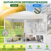Vecukty 10'x10' Pop-Up Canopy Tent with Detachable Mesh Sidewalls, Remote-Controlled 8-Color LED Lights, Solar USB-C Dual Charging, Waterproof UV-Resistant White