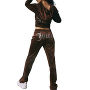 VoyageMartZenithTrend Women's Casual Tracksuit Two Piece Set Zip Up Hooded Jacket, XXL, Dark Brown