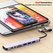 Duomigo 8-in-1 USB-C Hub Splitter with 4 USB 3.0 Ports, USB-C Jack, TF/SD Card Reader, 3.5mm Audio Output, Aluminum Design, YYT007