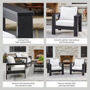 Better Homes & Gardens Ezra Outdoor HDPE Club Chair, Black Frame with Cream Boucle Cushions