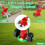Foukus Cordless Electric Weed Trimmer, 800W Motor, 3-in-1 Multi-Blade System, Adjustable Telescoping Shaft, Wheels, Lightweight Brush Cutter Tool, Red, FK-240704