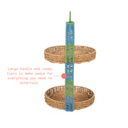 Beautiful Two-Tier Two-Tone Resin Rattan Serving Tray, Natural Brown and Coastal Blue, Lightweight Scratch-Resistant