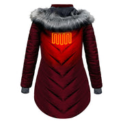ActionHeat AHLPJKT-5V-WW-L 5V Heated Long Puffer Jacket with Hood for Ladies - Wine - L