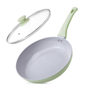 Kitexpert Non Stick Ceramic Frying Pan Set, Diamond-Textured Coating, Green, 8 in 9.5 in 11 in, Induction Compatible, Includes Glass Lids, 1122234