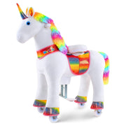 WondeRides Ride On Blue Unicorn Horse Toy, Medium Size, 36 in Height, Plush Riding Pony for Kids Age 4-9