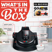 Gourmia Dual Pour Belgian Waffle Maker, 5 Shade Settings, Nonstick Plates, Compact Upright Storage, 800W, Black, GWM468