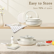 GIPPhau 17 Piece Large Ceramic Nonstick Cookware Set with Detachable Handles, Oven Safe, Induction Compatible, Dishwasher Safe