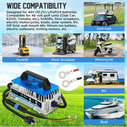 DUOYI 48V 18A Lithium Automotive Battery Charger, IP67 Waterproof, Fast Charging, Compatible with Golf Cart, Forklift, Boat, RV, Off-Grid, MMT636-9#251023