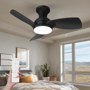 Consciot 30-Inch Flush Mount Ceiling Fan with Dimmable 3-Color LED Light, Remote Control, 6 Speeds, Reversible Quiet DC Motor, Black, CL17004-B-WM