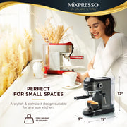Mixpresso 119619 Automatic Espresso Machine with Milk Frother 15-Bar, 37-Oz Coffee Maker, Titanium