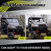 Kojem Flip Down Scratch Resistant Polycarbonate Windshield for Polaris Ranger 570 XP 900 1000, Clear
