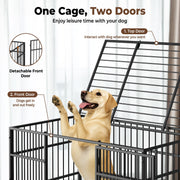 CAMMOO WMUSN1062161A Heavy Duty Dog Crate, 48 in, Alloy Steel with Four Lockable Wheels, Dual Doors, Removable Waterproof Tray, Black