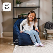 Big Joe Joey Junior Kids Bean Bag Chair, Durable Nylon Polyester, Lightweight, Navy, 23 in Seat Width