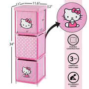 Bluey Hello Kitty Kids Storage Tower, Stackable Toy Chest with 3 Compartments, Pink, Nylon and Steel, 11 x 11.6 x 34 in, WK950595