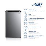 Arctic King 4.4 Cu Ft Compact Refrigerator, Stainless Steel, Single Door Mini Fridge with Built-In 6-Can Dispenser, Reversible Door Hinges, ARM44A5ASLT