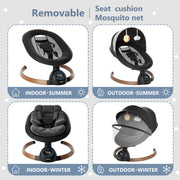 TouHeart Electric Baby Swing Infant Rocker with Bluetooth, Remote Control, 5 Speeds, 10 Lullabies, 3 Timer Settings, Black, F8033