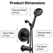 ROSYNEY Shower and Tub Faucet Set - with Tub Spout (Valve Included), Black Shower Head and Handle Set with Handheld,Matte Black