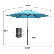 Ainfox 9ft Lake Blue Patio Umbrella with Waterproof UV Resistant Polyester Canopy, Steel Frame, Push Button Tilt, Crank Operation, OB-OTU065BL